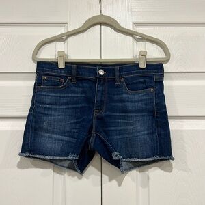 J. Crew Indigo Mid Rise Frayed Raw Hem Denim Jean Stretch Shorts Women Size 27